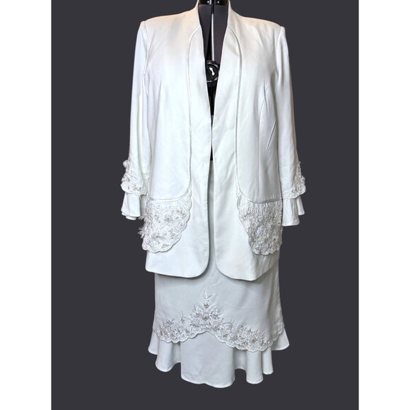 Harmony New York Elegant White 2-Piece Suit  Jacket & Skirt with Embroidered Det - Picture 6 of 14